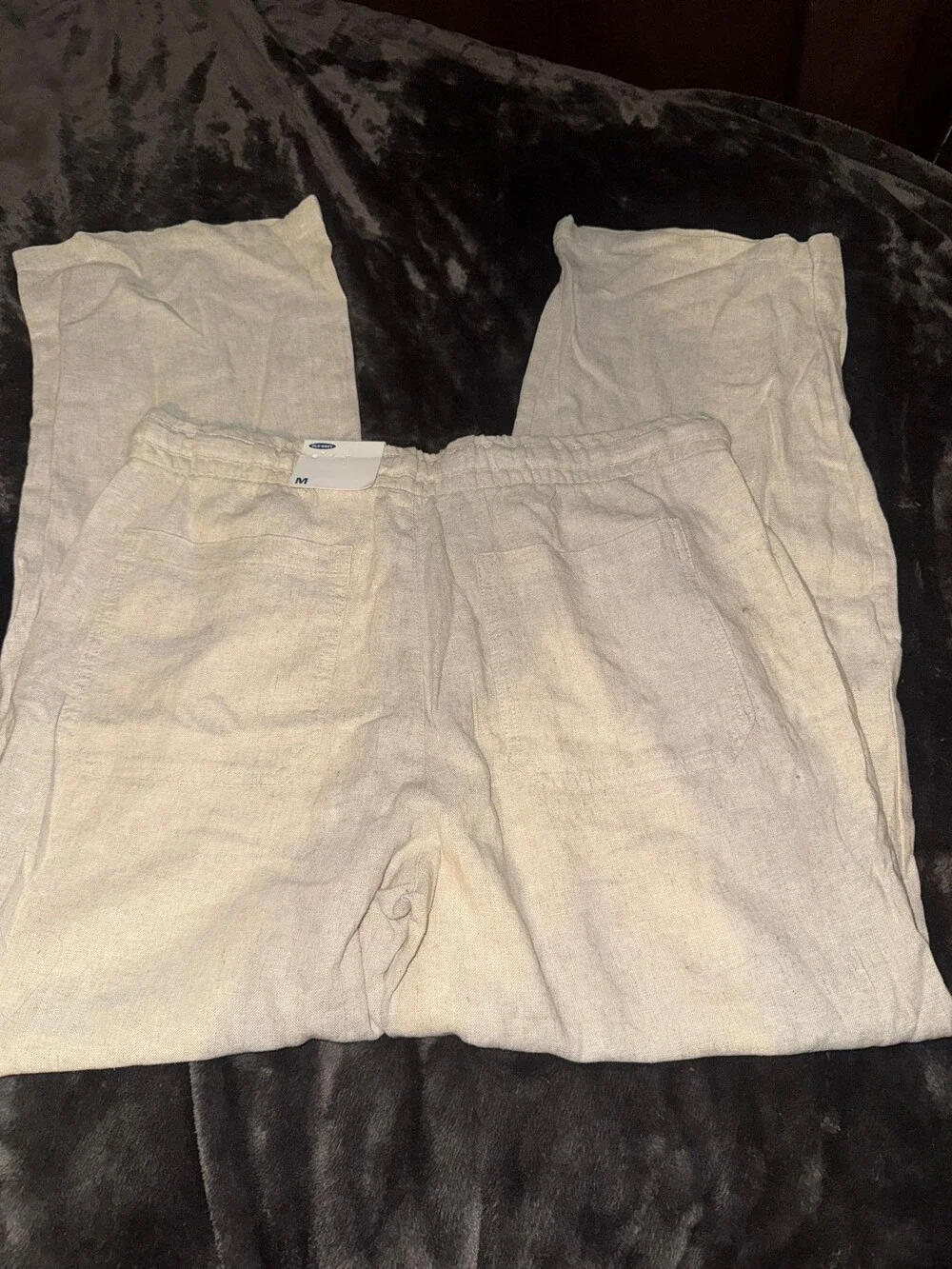 Old Navy Medium Beige Linen Rayon Pants Elastic Waist Drawstring